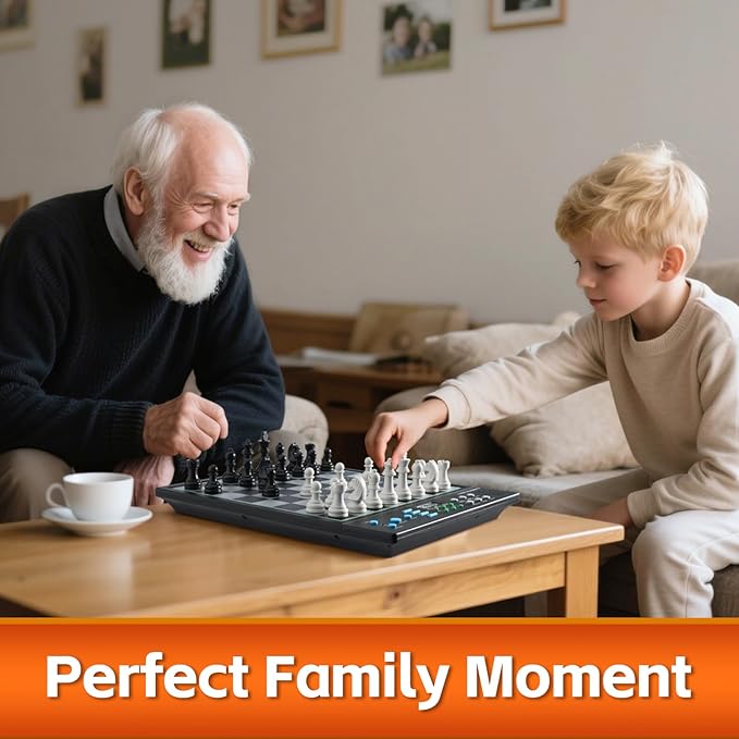 Advanced Electronic Chess Board Smart Computer Chess Set AI Voice Coach Learning for Kids ELO 2200+ for Improving Players Magnetic Large Pieces &amp Board Perfect for Adults LCD Display(Black)