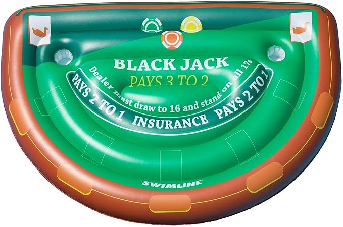 Swimline Inflatable Blackjack Game Table Raft with Waterproof Cards Green/Brown 60/40/12