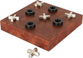 Deco 79 Faux Leather Tic Tac Toe Home Decor Game Set Decorative Board Game with Black and Silver Pieces Board Game 12 x 12 x 3 Brown