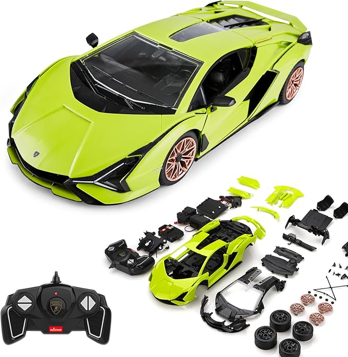 RASTAR 97400 1/18 72PCS Officially Licensed RC Race Car Building Kits for Lamborghini Sian FKP37 with Remote Motor &amp DIY Decals for Play &amp Display - Ideal Gift for Racing Car Fans Ages 8+