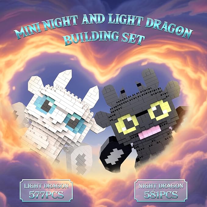 Micro Dragon Building Set 1158 PCS Fantasy Black and White Dragons Creative Micro Bricks Kit with Movable Wings Birthday