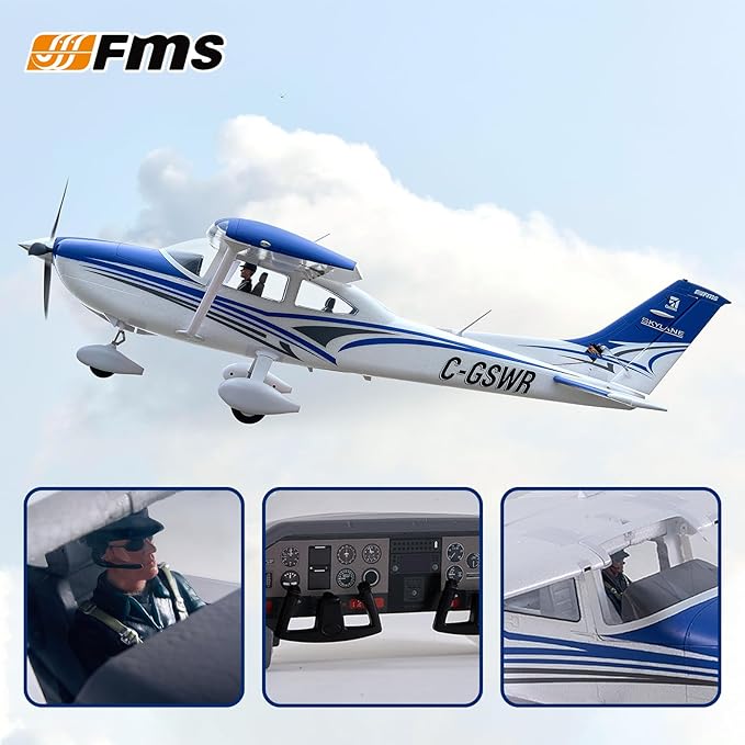 Fms Rc Planes for Beginners Remote Control Airplane for Adults Single-Engine Propeller Airplane 1500MM Cessna 182 Blue 6 Channel Hobby Rc Airplanes PNP (No Radio Battery Charger)