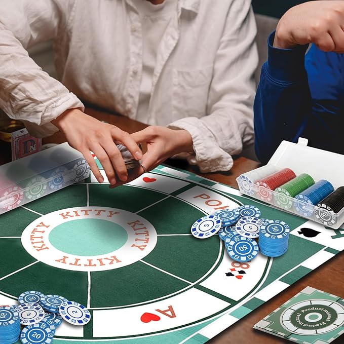 Extguds Michigan Rummy Deluxe Board Game Set: Felt Game Mat + 2Boxes of Playing Chips (200 Pieces)+1Deck of Poker+1Game Manual.The Perfect Blend of Rummy and Poker Perfect for Family Game Night