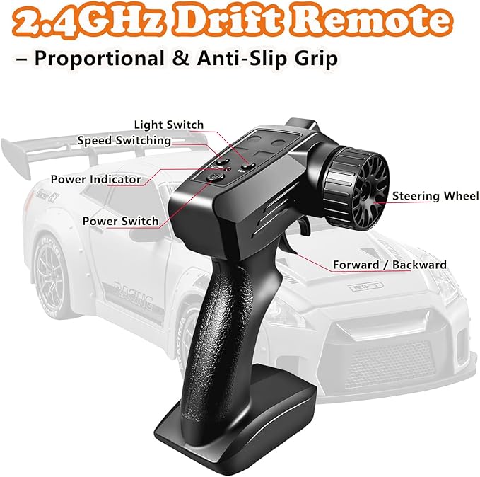 RC Drift Car 1:24 Scale Remote Control Vehicle with LED LightsDrifting Tires＆Two Batteries Racing Sports Toy Idea Gift for Adults Boys Girls and Kids Galactic Silver