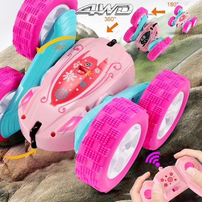 FREE TO FLY Rc Stunt Cars: Double Sided 360°Flip Rotating 4WD Race Car Toy for Outdoor &amp Indoor for 6 7 8 9 10 11 12 Year Old Girls Boys Birthday Gift for Kids Ages 6+