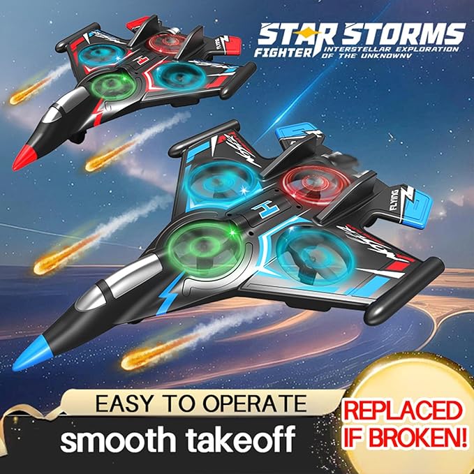 RC PlaneFoam Airplane Toy Drone Remote Airplane Foam Airplanes for Kids Airplanes for Kids Remote Control Helicopter for Boys 8-12360°Flip Fighter Jet with Light (Blue-B)