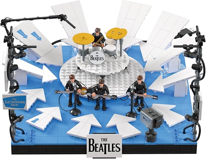 MEGA The Beatles Building Set with 681 Pieces 4 Poseable Action Figures and Ed Sullivan Stage with LED Lights for Adult Collectors