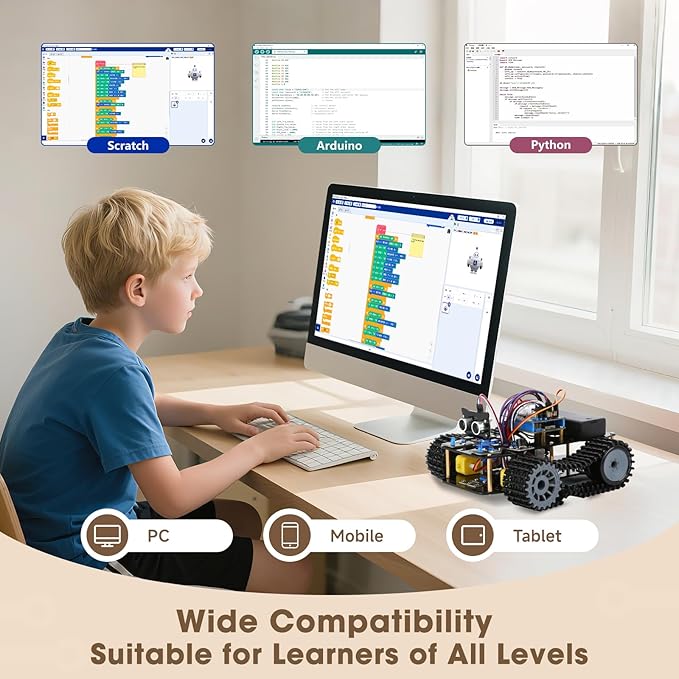 Robotics Kit for Kids Ages 8–12 Smart Robot Tank Car Compatible with Arduino &amp Scratch &amp Python STEM Toys for Boys Ages 8–12 App &amp Remote Control Birthday Coding Gift for Boys Girls a