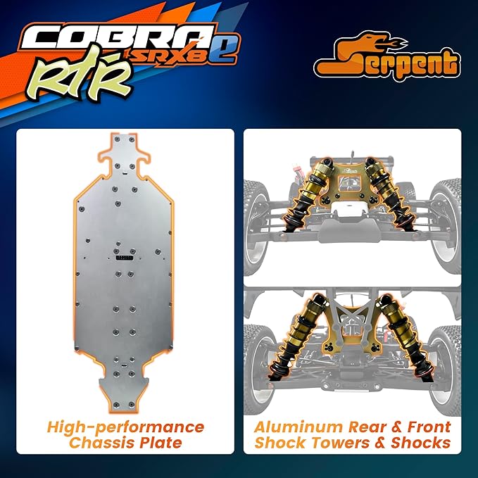 Serpent 1/8 4wd Electric Buggy RTR 4WD Off-Road Buggy High Performance Waterproof Components Competition Grade Hobby Racing Charger and Battery Excluded SRX8-E