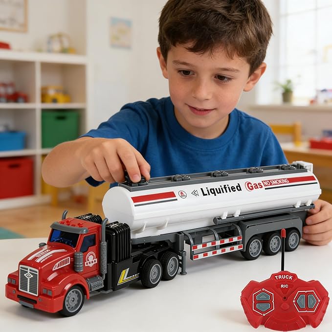 Remote Control Semi Truck Fuel Trailer 14 1:48 Fuel Trailer Truck Toy Equipped with 2 Rechargeable Batteries Gifts Ideas for Boys Age 3-8 Year Old