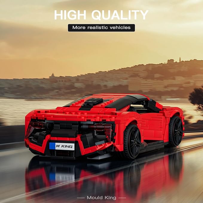 Mould King Car Building Sets 1:12 Scale Red Sports Vehicle Model 10117 Collectible Toys Building Kits Build and Display Construction Set for Adults Aged 14+ (1311 Pieces)