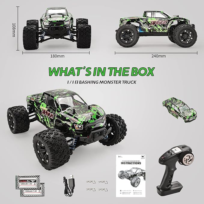 TENSSENX 1:18 Scale All Terrain RC Cars 40KPH High Speed 4WD Remote Control Car with 2 Rechargeable Batteries 4X4 Off Road Monster Truck 2.4GHz Electric Vehicle Toys Gifts for Kids and Adults