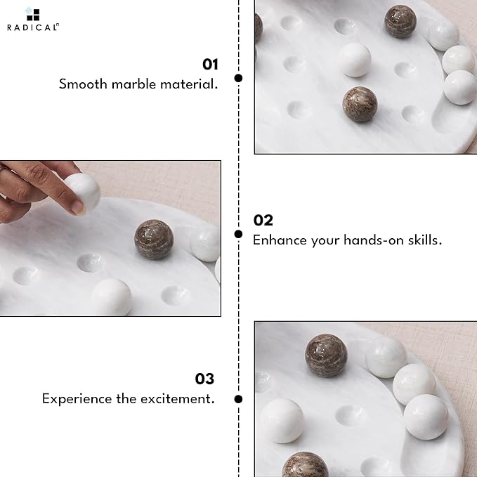 Radicaln Marble Tic Tac Toe Board Game 10 Inches White &amp Oceanic Handmade Strategy Board Games for Coffee Table Decor Adult Board Games for Game Night
