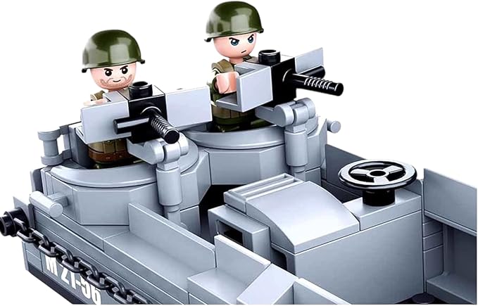 General Jim's WW2 Landing Craft Higgins Boat Building Blocks Set – 325 Pieces with Military Jeep &amp Rotating Figures – Compatible with All Major Brick Brands – Historical WW2 Model Set