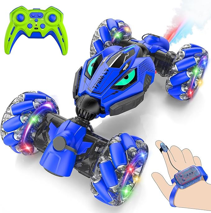 VisionX Unique 2.4GHz 4WD 360° Rotating Gesture Sensing RC Stunt Cars for Boys and Girls Ages 6-12 Double‑Sided Driving RC Drift Car Birthday and Christmas Cool Car Toys Gifts for Kids 2 Batteries