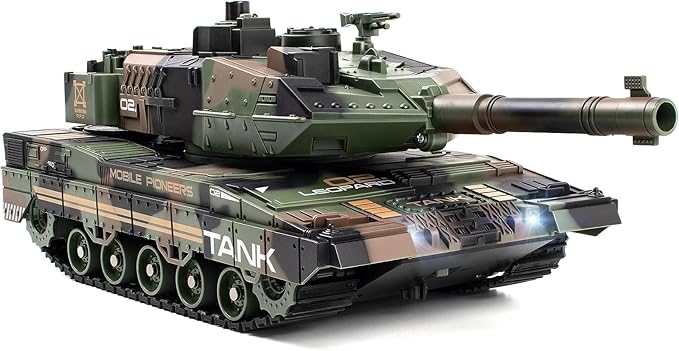 1:24 RC Tank-2.4G Remote Control Army Tank That Shoot BBS with 360° Rotating Turret Auto Demo Sound Light and Smoke All-Terrain Climbing RC Military Vehicle Toy Gift for Boys Ages 6-12