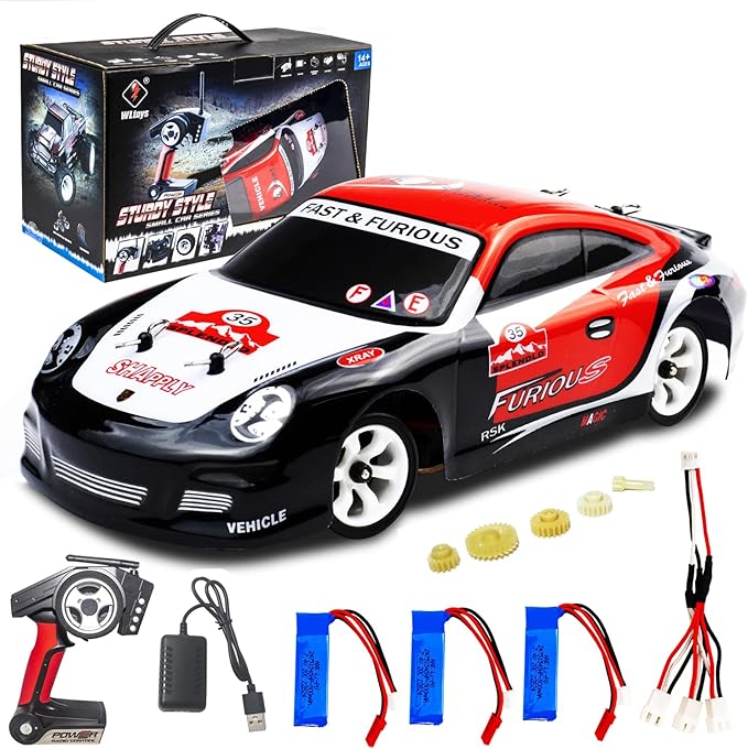 WLtoys K969 RC Car Upgraded 500mah Battery x 3 1/28 Scale 4WD 30KM/H High Speed RC Racing Drift Car for Kids and Adults with Gift Box