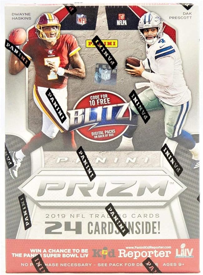 2019 Panini PRIZM Football Unopened Blaster Box of Packs with One Memorabilia Card and 3 Exclusive Lazer Parallels in Each Box Try for Kyler Murray and Nick Bosa Rookie Cards Plus