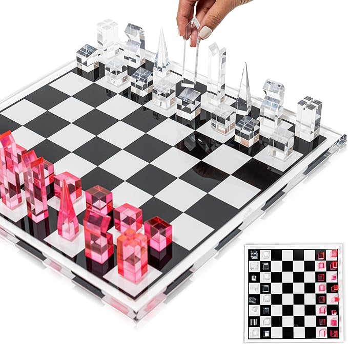 Acrylic Chess Set for Decor and Playing - Modern Pink Chess - Colorful Chess - Age 8+