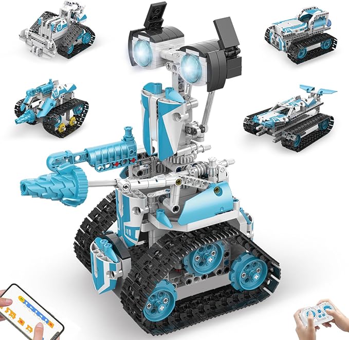 Robot Building Kit with APP/Remote Control STEM Gifts for Boys Age 6-16Technic Coding Robotic Toys for Kids Birthday Buildable 5in1 Models with 720 Pieces