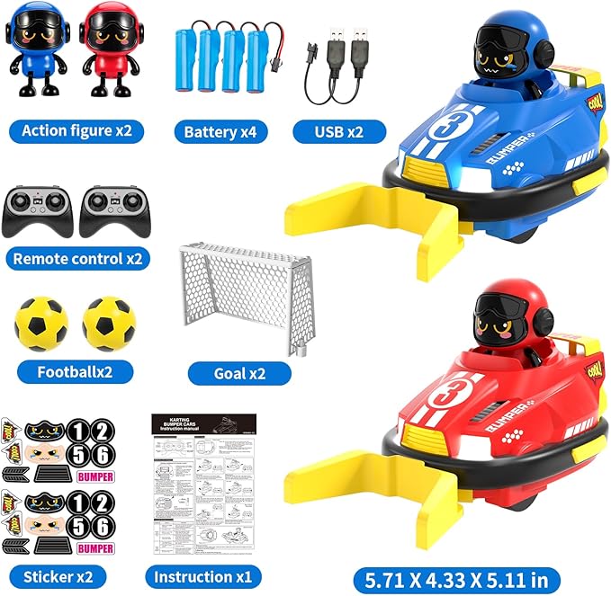 Cute Cartoon Remote Control Bumper Car Toy Set of 2 Players Football Games|Toddlers Mini RC Car Toys with Light &amp Sound &amp 360°Rotating|Christmas Birthday Gifts for 3 4 5 Year Old Boys Girls