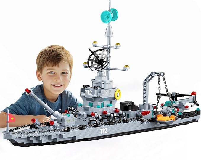 Battleship Building Block Set 6-in-1 X-Large WW2 Military Battle Ship Aircraft Carrier Toys Navy Warship MOC Model Kits Ideas Birthday for Adults Men Boys Age 8-12 8-14 8+
