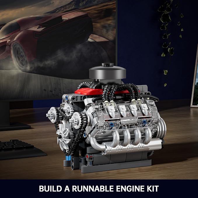 Mould King Mini V8 Engine Kits That Runs Build Your Own Visible Car Motor Physical Science Experiment Models for Teens Best STEM Toy Gifts for 14+ and Adult 10171 (487 Pcs)