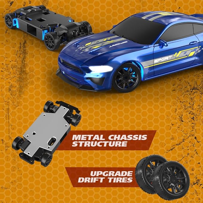 1:43 RC Drift Car 2.4GHz Remote Control Drift Racing Car High Speed 4 WD Electric Toy Car with LED Lights for Teen and Adults (Silver Gray)