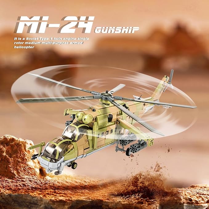 DAHONPA MI-24S Helicopter Medium Utility Military Army Airplane Building Bricks Set 850+ Pieces Air-Force Build Blocks Toy Gift for Kid and Adult