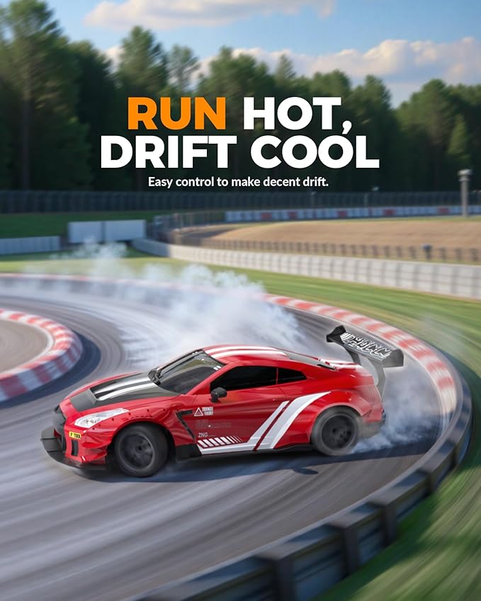 RACENT RC Drift Car 1:20 Scale Remote Control Car with LED Lights 2.4GHz 20KM/H 4WD High Speed RC Vehicle Racing &amp Drifting Tires Two Batteries Toy Idea Gift for Adults Boys Girls and Kids (R