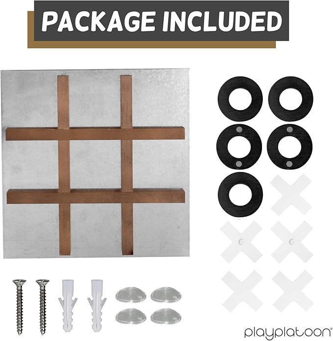 Play Platoon Metal &amp Wood Magnetic Tic Tac Toe Wall Mounted Games - 13.5 Inch Table Top Playroom Decor or Wall Mounted Room Decor - Rustic Board Game Room Accessories