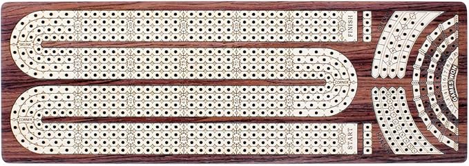 House of Cribbage - Continuous Cribbage Board/Box Inlaid in Rosewood/Maple : 4 Track - Side Drawers with Score Marking Fields for Skunks Corners and Won Games