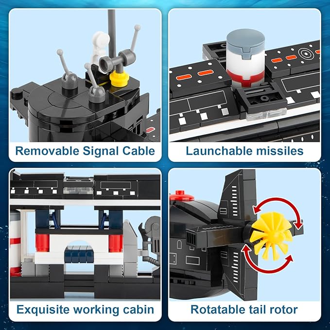 Finger Rock Nuclear Submarine Building Set WW2 Historical Military Series Submarine Model Set Collection Birthday Gifts Toy for Teens and Adults 14+ (519 Pieces)