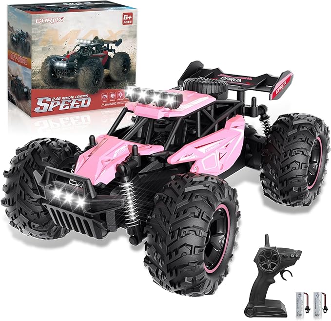 Carox Remote Control Car 2.4GHz 25KM/H High Speed RC Car 1:18 Off-Road Monster Truck with LED Lights and 1800mAh Rechargeable Battery – Ideal Gift for Boys 6+