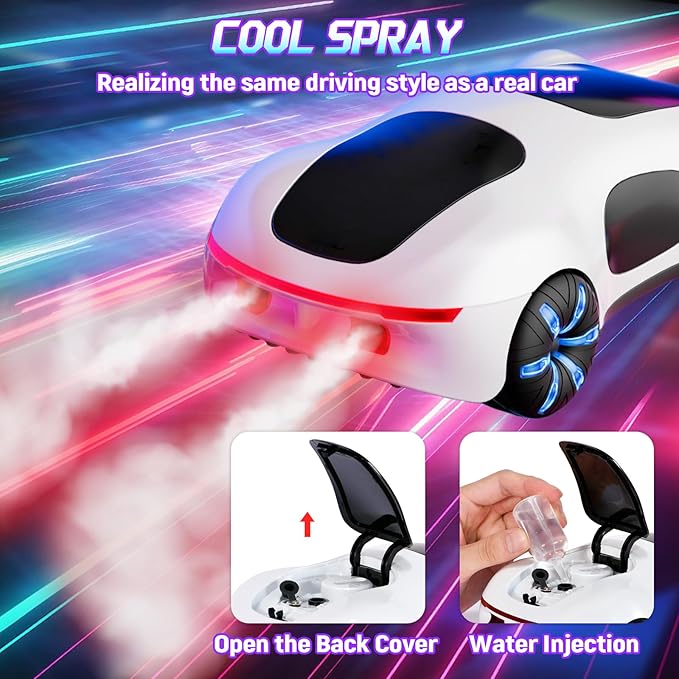 Remote Control Car Gesture Sensing RC Sunt Car 2.4GHz RC Drift Cars with Spray Light and Sound 360° Rotating Side Drifting RC Cars with 2 Batteries Birthday Gifts (White)