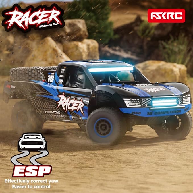 RD12 1/12 Scale 4WD Full-Proportional Brushed RC Drift Car with Gyroscope 7-Color LED Roof Light &amp Front/Rear LEDs Indoor/Outdoor Racing Car Gift for Adults &amp Teens (Blue)