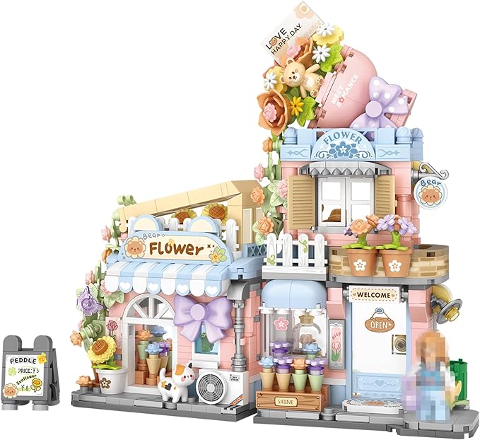 Mini City Shop Street View Building Blocks Model SetSimulation Animals Architecture Collection Particle Construction Building Bricks ToyHome Decoration (Flower Shop)