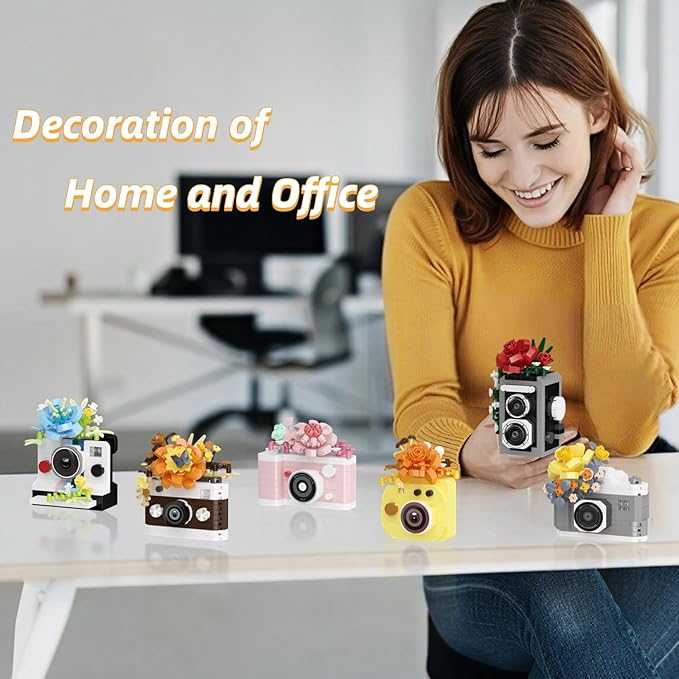 6 Mini Flowers Camera Micro Bricks Building SetMiniature Toys for Home Decor Creative Gifts for Adults Teens 14+ or Photography Fans 1652 Pieces