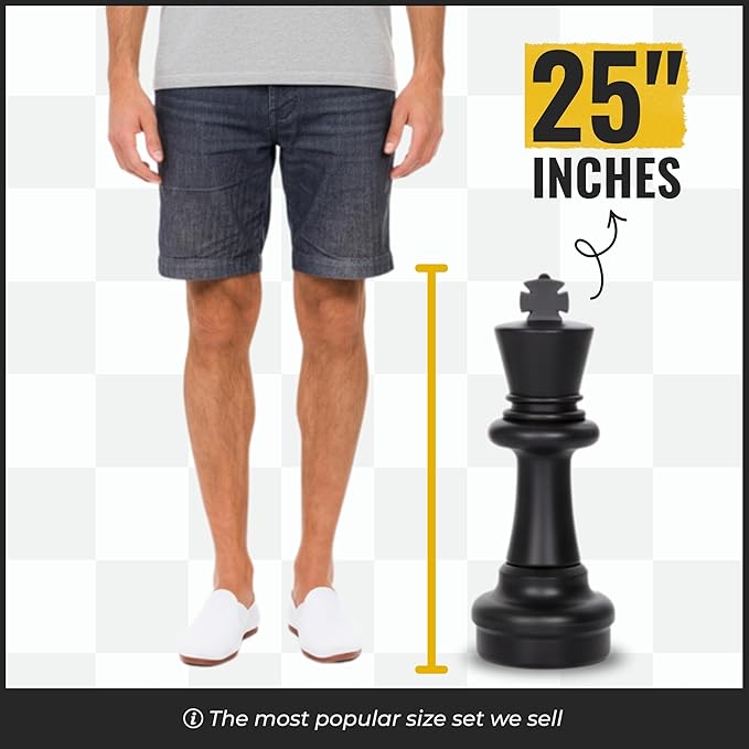 MegaChess Giant Chess Set Game with 25 Tall King - A Large Chess Set Yard Game for Families Looking for Outdoor Jumbo Games - 32 Large Pieces Made from Durable HDPE (Nylon Mat Board Included)