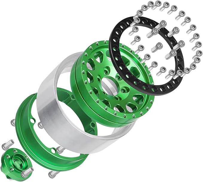 HobbyPark Aluminum 1.9 Beadlock Wheels for 1/10 Scale RC Crawler Compatible with Traxxas TRX4 Axial SCX10 Redcat Gen 8 RC4WD 4pcs (Green &amp Black)