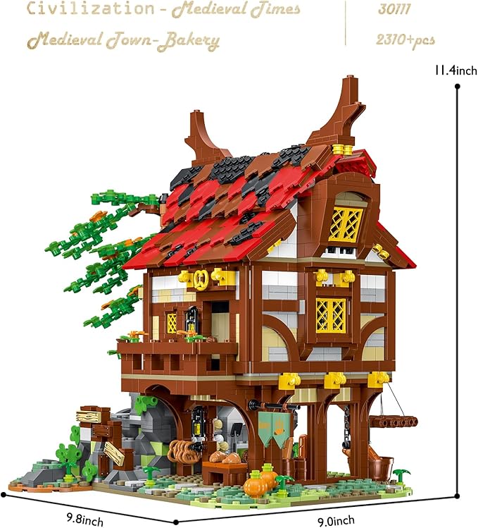 JMBricklayer Medieval Town Bakery Building Set 30111 Adults Modular Buildings House Kit Creative Street View Blocks Model Toy Collection Display Office Room Decor for Teens Adults