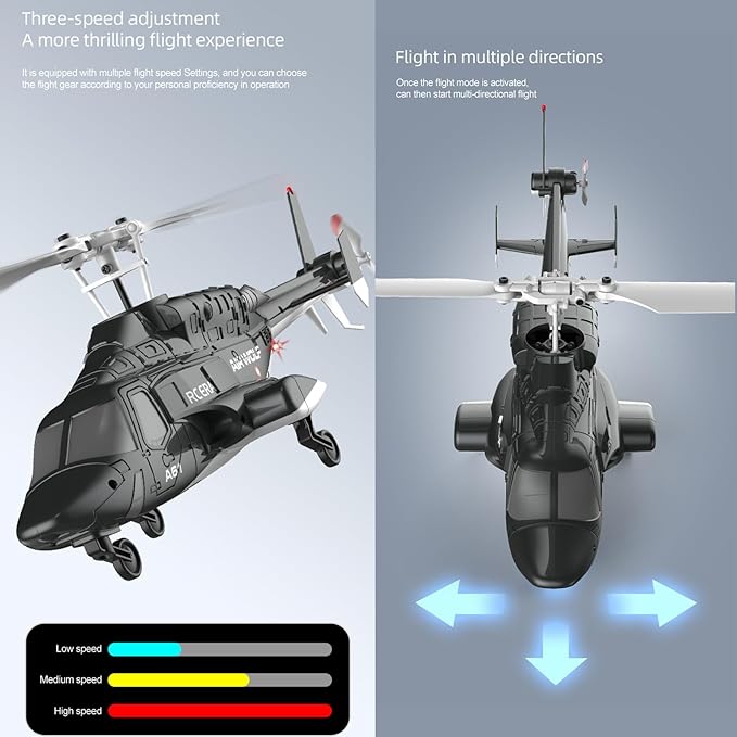 A61 Airwolf Remote Controlled Helicopter Aircraft Plane 4CH RC Heli Aileronless 1/42 Scale 6-Axis Gyroscope Altitude Hovering Optical Flow Position 2Batteries for Adults Beginners/Black red