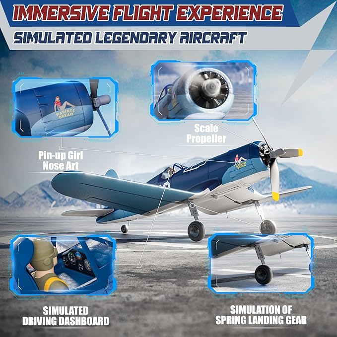 LEAMBE Brushless 4 Channel RC Plane F4U Corsair 500mm Remote Control Airplane Fighter RTF with 6-Axis Gyro 3 Modes &amp Aerobatics for Beginners &amp Adults