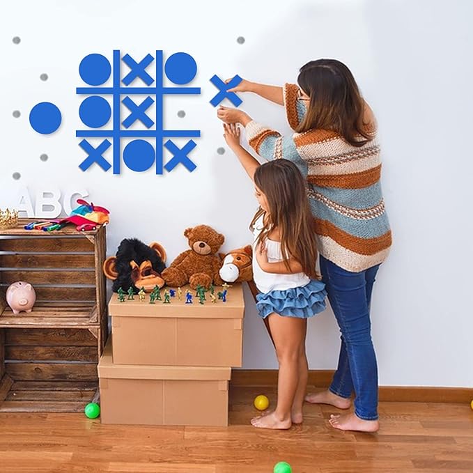 Magnetic Tic Tac Toe Wall-Mount GameGame Room DecorHallway DecorPlayroom DecorModern Wall Decals for Kids RoomClassroom&ampOfficesBest Gift for Family Friends (Blue)