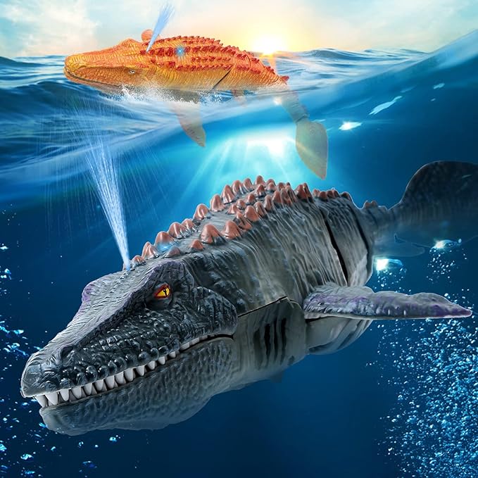 Remote Control Dinosaur Toys for Kids 3 4 5 6 7 Mosasaurus Diving Toys RC Boat with Light and Spray Water for Swimming Pool Lake Bathroom Ocean Protector Bath Toys