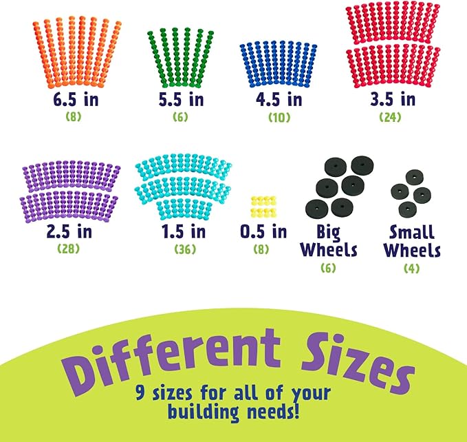 POPULAR PLAYTHINGS Playstix Building Sticks Kit for Kids Construction Stem Building Toy Gift for Boys &amp Girls - 130 Piece
