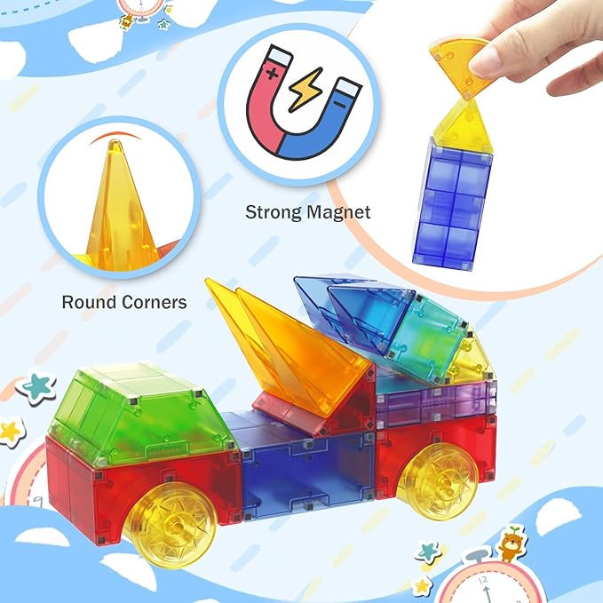 Magnetic Blocks66 Piece Translucent Building Blocks for 3+ Boys Girls Birthday GiftsMulti Shape Magnetic Cubes Preschool Classroom Educational Toys for 3-8 Year Old Kids STEM Activities