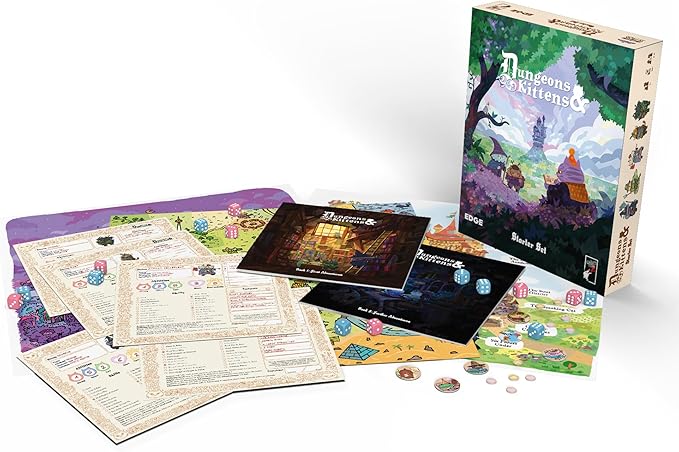 Asmodee Dungeons and Kittens Roleplaying Game Starter Set - Animal Fantasy RPG in a Wholesome Post-Apocalyptic Medieval World Family Fun for Kids &amp Adults Ages 8+ 2-6 Players 90 Min Playtime