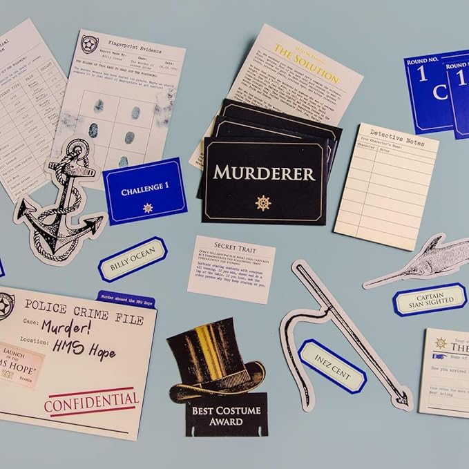 Talking Tables Reusable Murder Mystery Game Death on The Boat Interactive Family Dinner Party Games Night Halloween Christmas Solve The Crime Case Detective Clues Age 16+ 5-12 Players