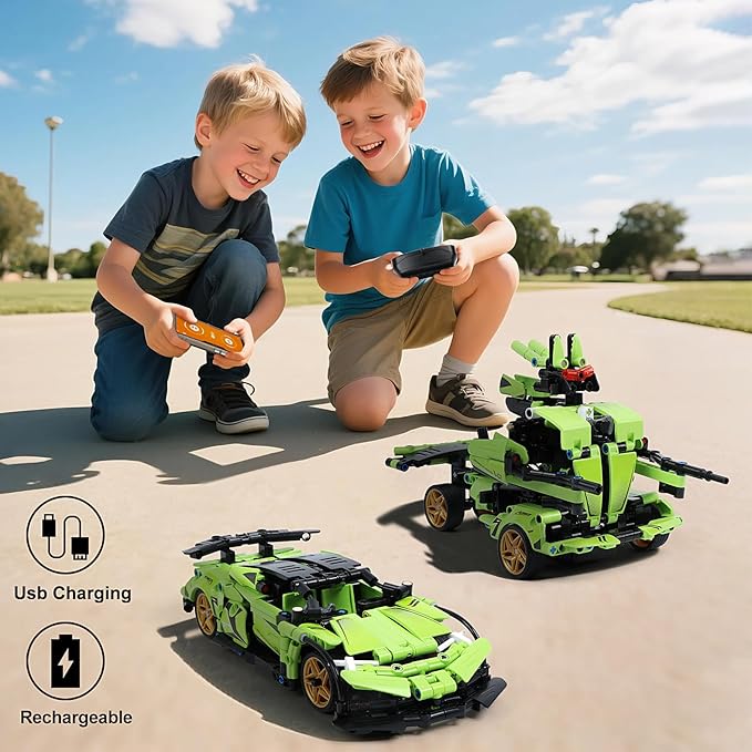 STEM Building Blocks Kit for Kids - 2 in 1 Remote Control Race Car and Robot Toy Great Gift for Boys Teens Age 6 7 8-12+ Year Old Who Love Engineering and RC Sports Car Toys